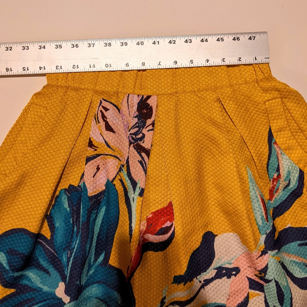 Anthropologie Maeve Tropicale Gold Yellow Floral Skirt - Picture 2 of 11